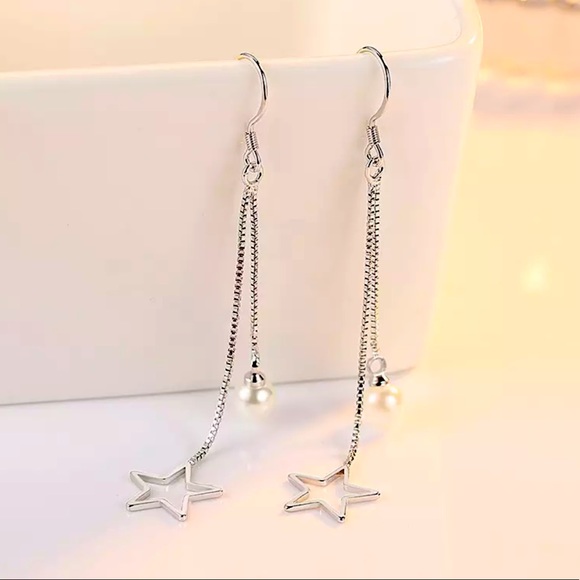 🌟 Sterling Silver 925 Pearl Star ⭐️ Earrings - Picture 2 of 4